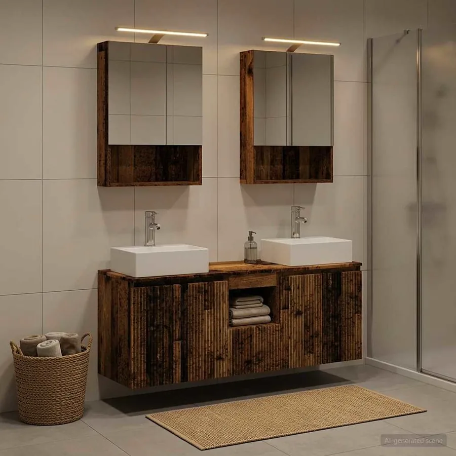 Ensemble d'armoire de salle de bain 5 pcs Bois ancien