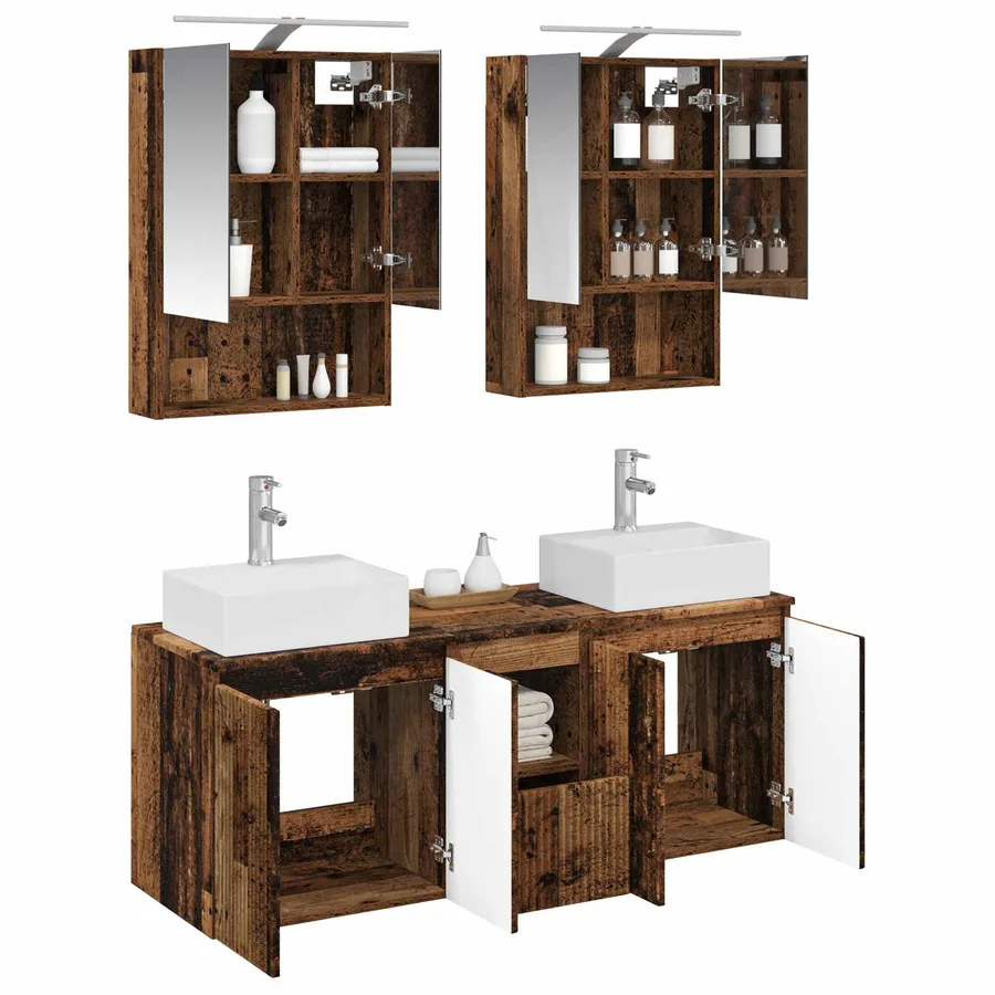 Ensemble d'armoire de salle de bain 5 pcs Bois ancien - 3