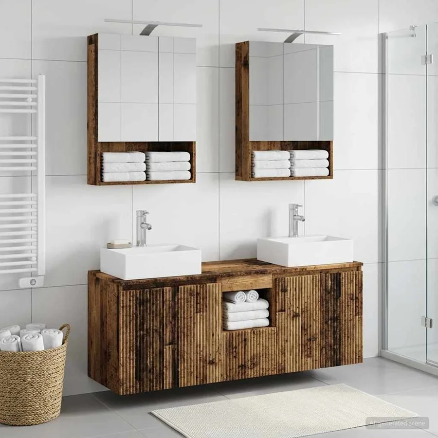 Ensemble d'armoire de salle de bain 5 pcs Bois ancien - 4