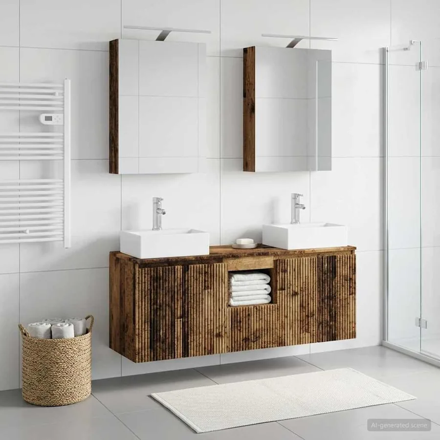 Ensemble d'armoire de salle de bain 5 pcs Bois ancien