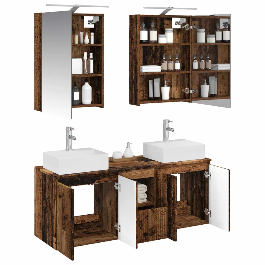 Ensemble d'armoire de salle de bain 5 pcs Bois ancien - 3