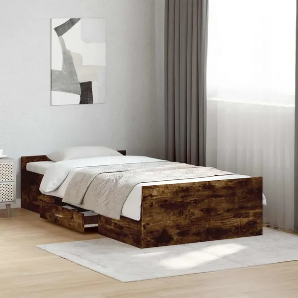 Cadre de lit avec rangement avec tiroir Chêne fumé 80 x 200 cm
