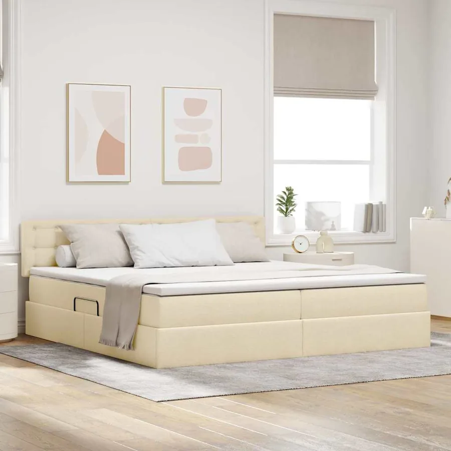 Lit de rangement LED avec matelas Crème 200 x 200 cm Tissu