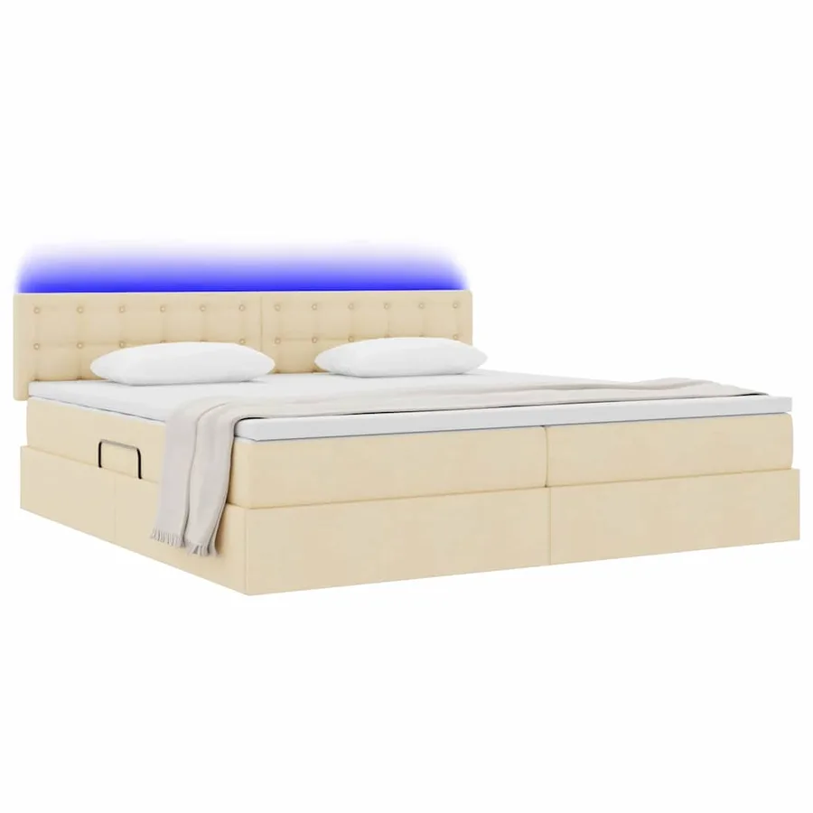 Lit de rangement LED avec matelas Crème 200 x 200 cm Tissu - 3