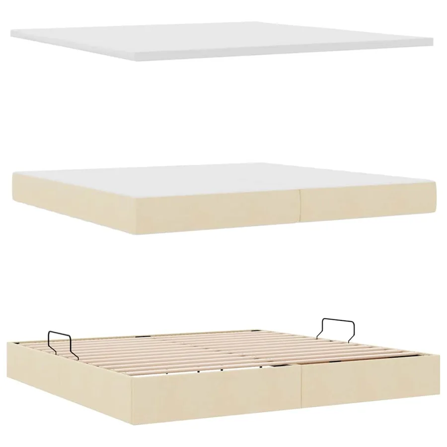 Lit de rangement LED avec matelas Crème 200 x 200 cm Tissu - 9