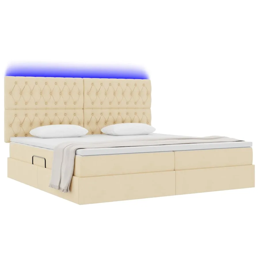 Lit de rangement LED avec matelas Crème 200 x 200 cm Tissu - 3