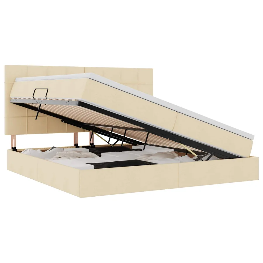Lit de rangement LED avec matelas Crème 200 x 200 cm Tissu - 2