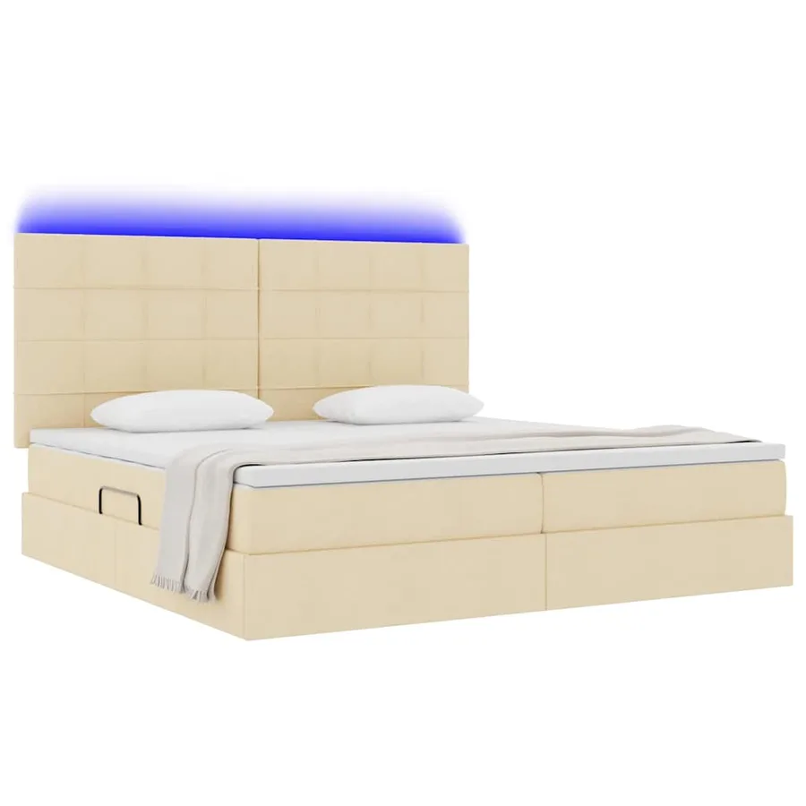 Lit de rangement LED avec matelas Crème 200 x 200 cm Tissu - 3
