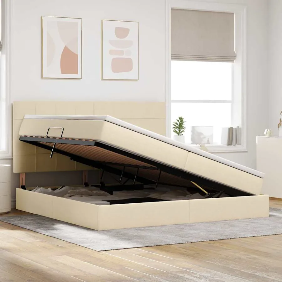 Lit de rangement LED avec matelas Crème 200 x 200 cm Tissu - 4
