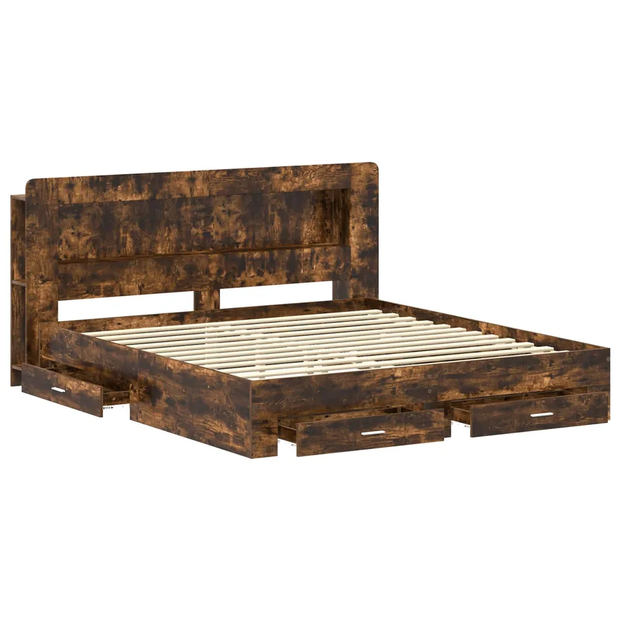 Cadre de lit avec rangement Chêne fumé 200 x 200 cm - 3