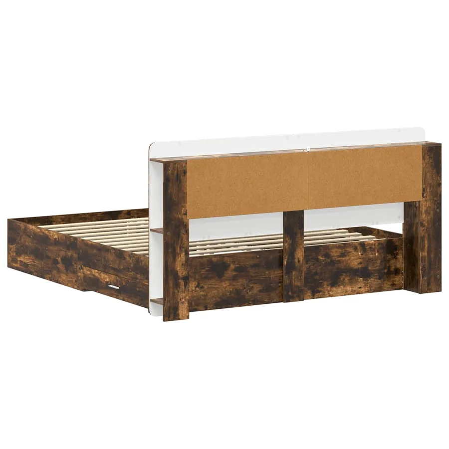 Cadre de lit avec rangement Chêne fumé 200 x 200 cm - 5