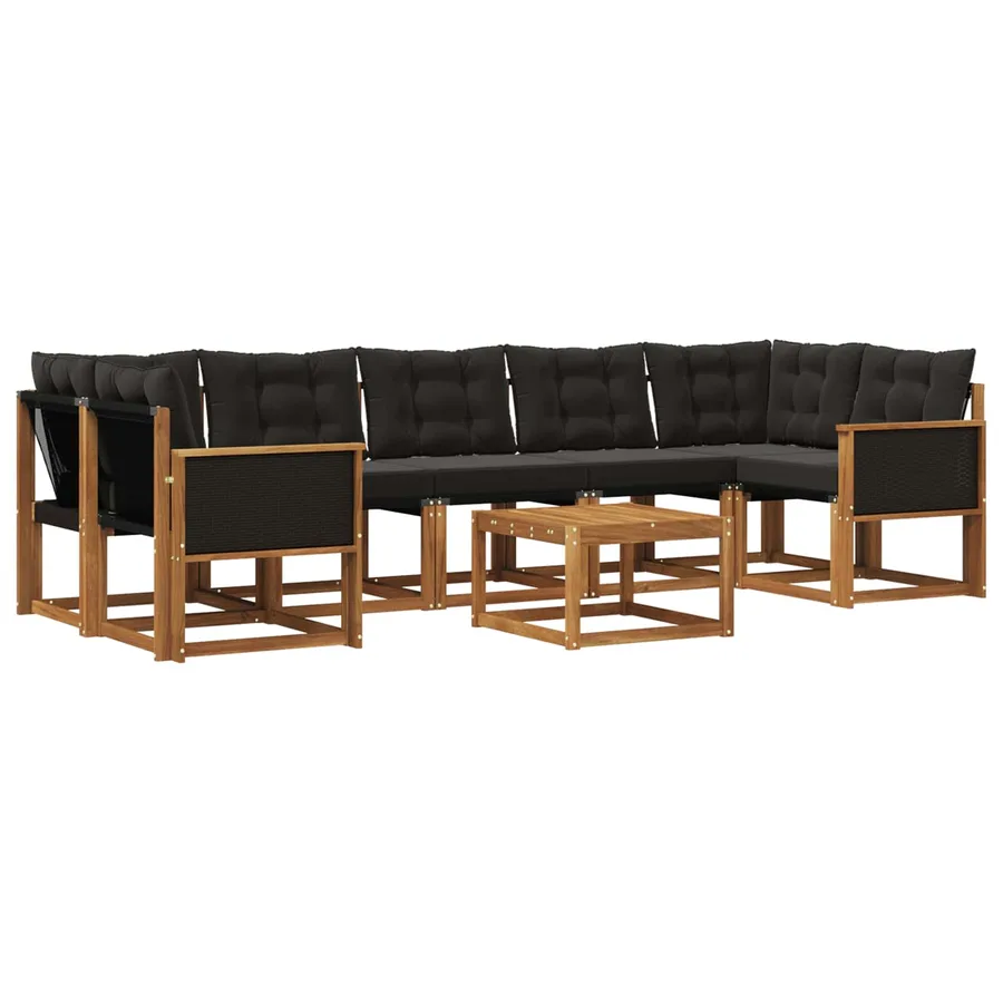 Ensemble de canapés d'extérieur 8 pcs Naturel et noir - 2