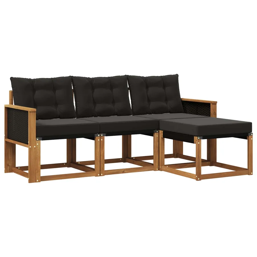 Ensemble de canapés d'extérieur 4 pcs Naturel et noir - 2