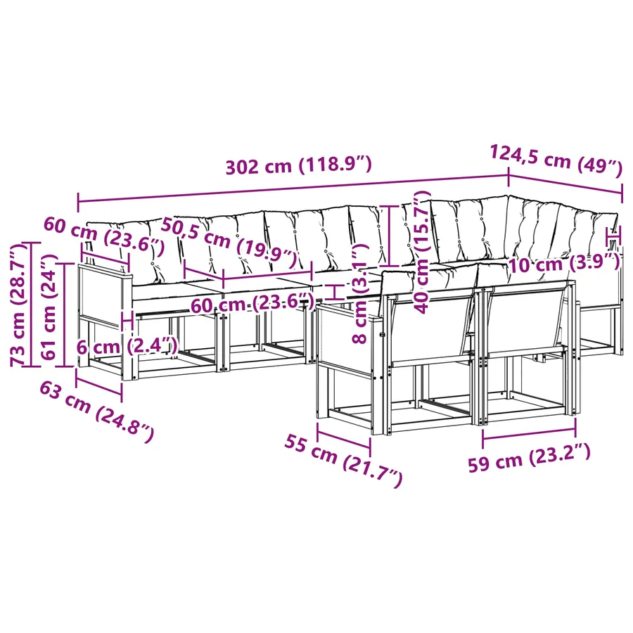 Ensemble de canapés d'extérieur 8 pcs Naturel et Beige - 9