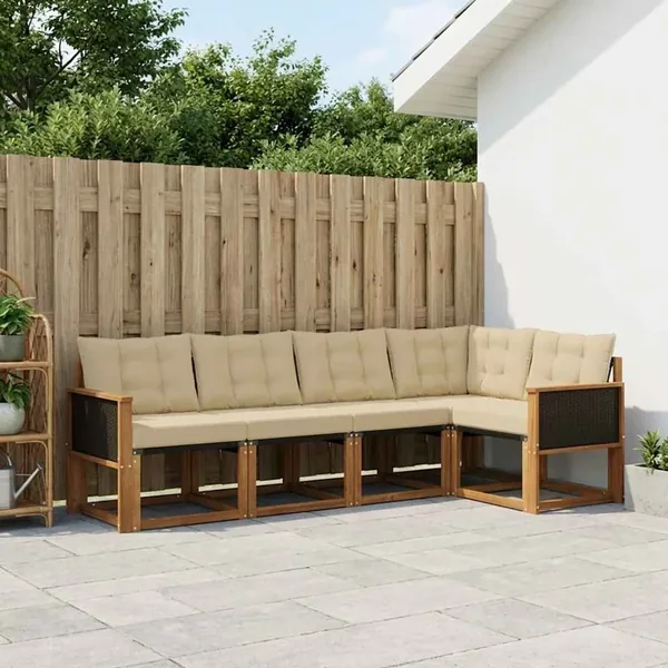 Ensemble de canapés d'extérieur 6 pcs Naturel et Beige