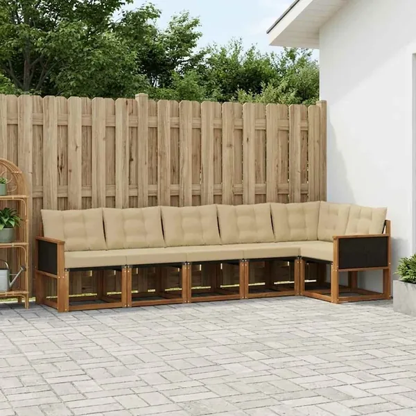 Ensemble de canapés d'extérieur 6 pcs Naturel et Beige
