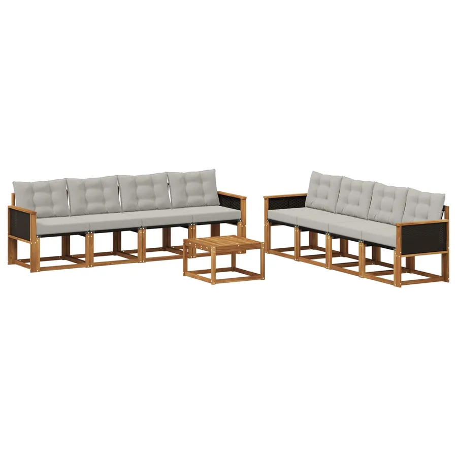 Ensemble de canapés d'extérieur 9 pcs Naturel et gris clair - 2