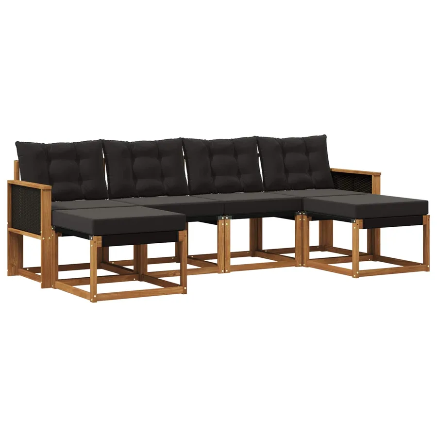 Ensemble de canapés d'extérieur 6 pcs Naturel et noir - 2