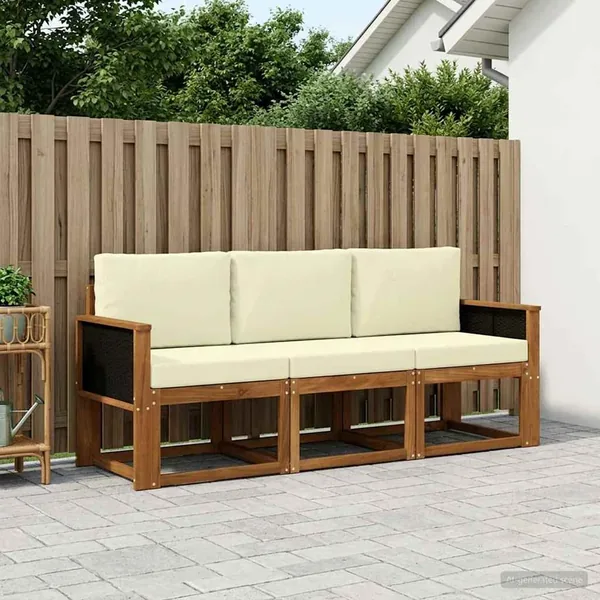 Ensemble de canapés d'extérieur 3 pcs Naturel et Crème