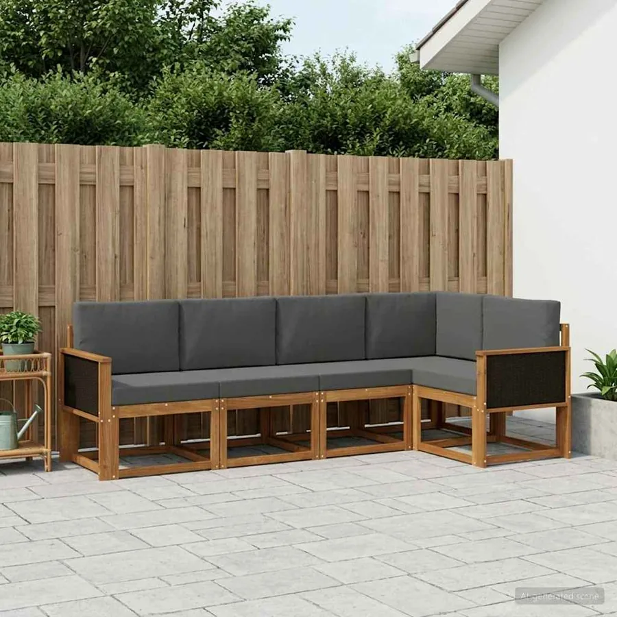 Ensemble de canapés d'extérieur 5 pcs Naturel et Anthracite