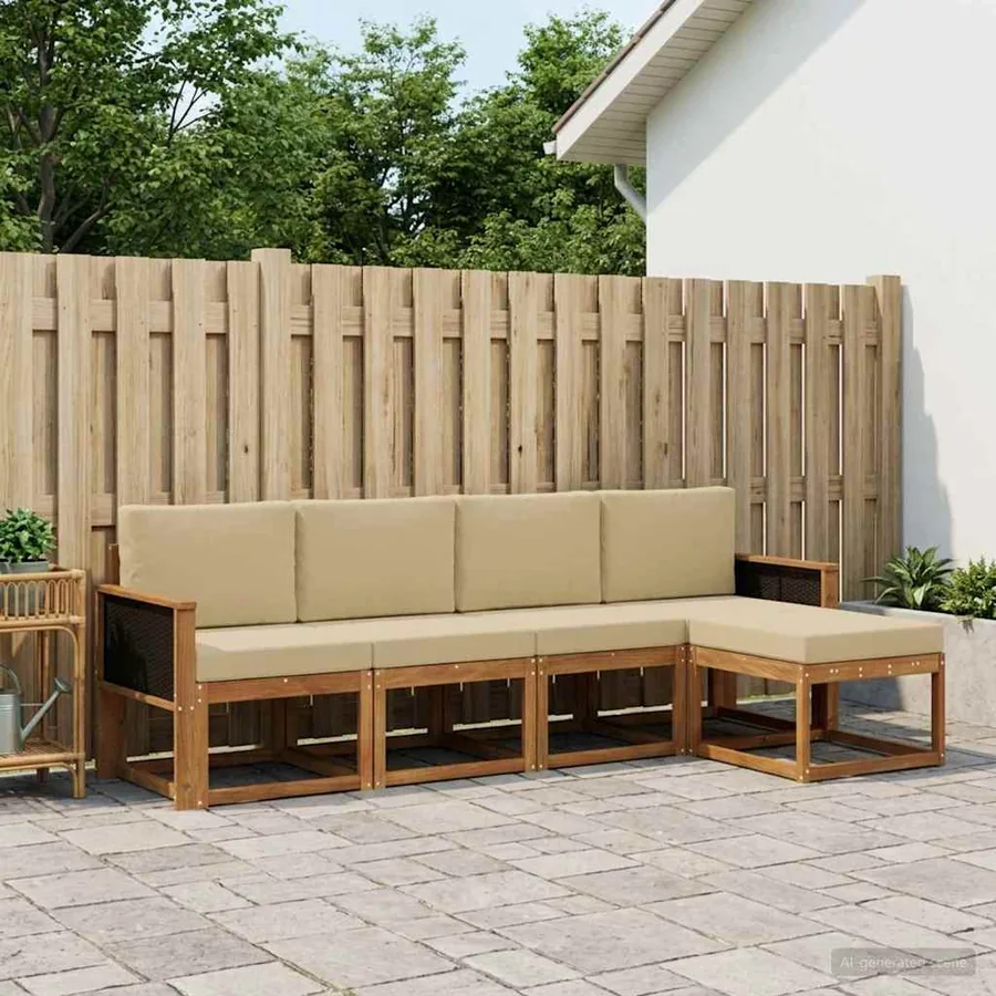 Ensemble de canapés d'extérieur 5 pcs Naturel et Beige