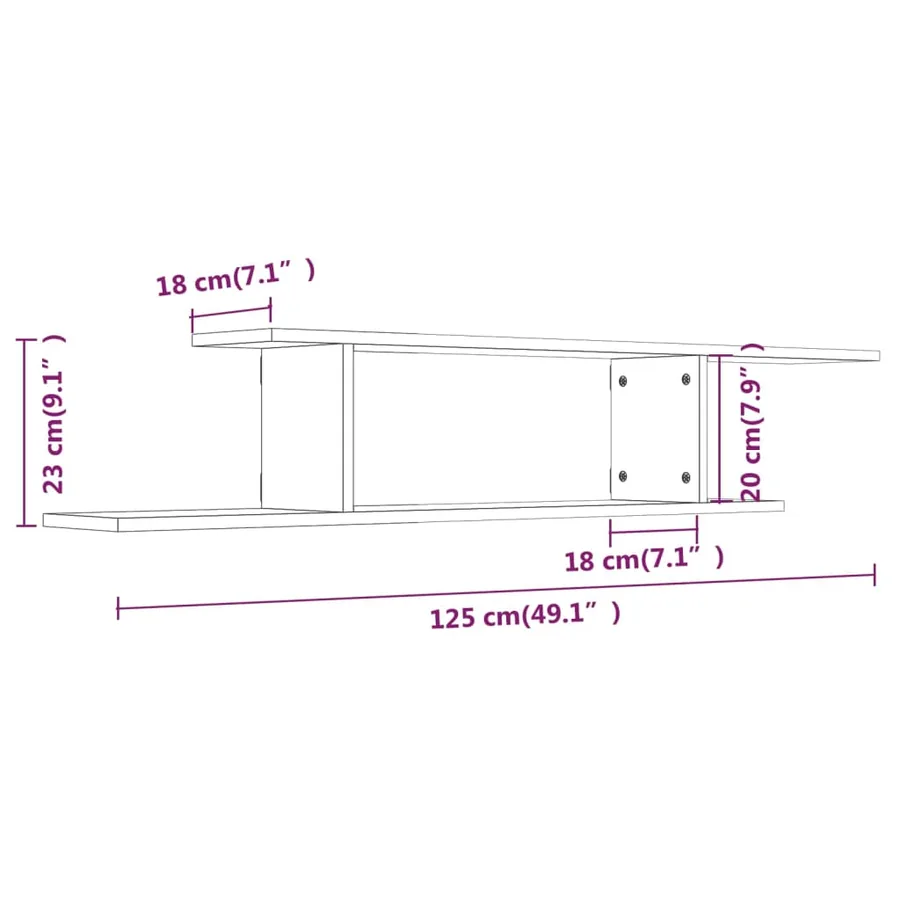 Étagère TV murale Sonoma gris 125x18x23 cm Bois d'ingénierie - 7