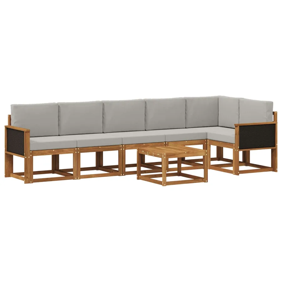 Ensemble de canapés d'extérieur 7 pcs Naturel et gris clair - 2