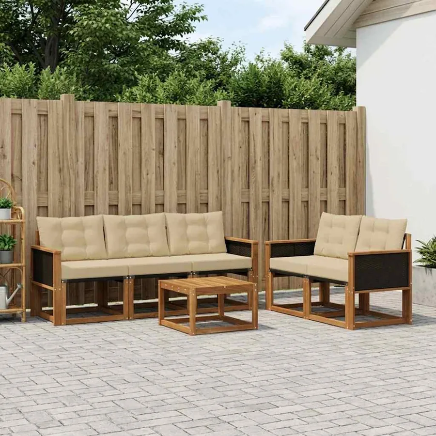 Ensemble de canapés d'extérieur 6 pcs Naturel et Beige