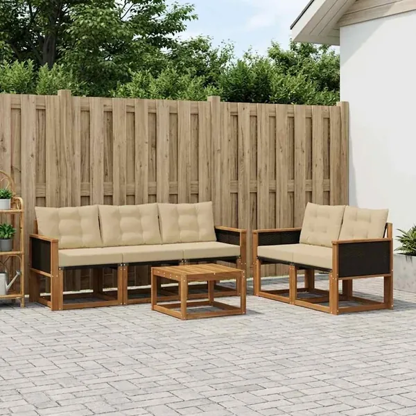 Ensemble de canapés d'extérieur 6 pcs Naturel et Beige