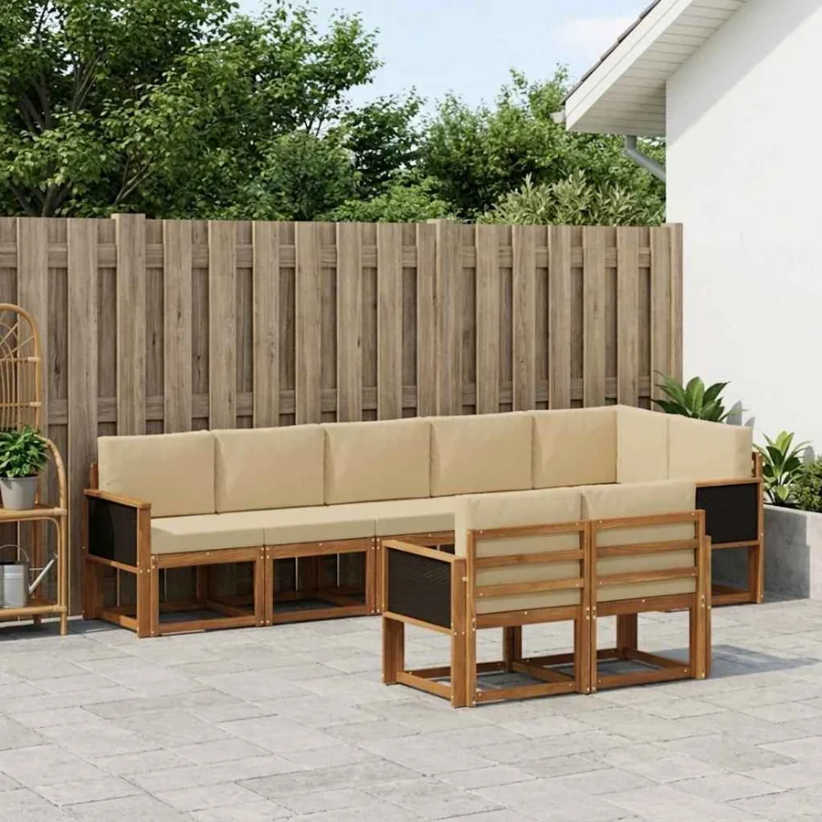 Ensemble de canapés d'extérieur 8 pcs Naturel et Beige