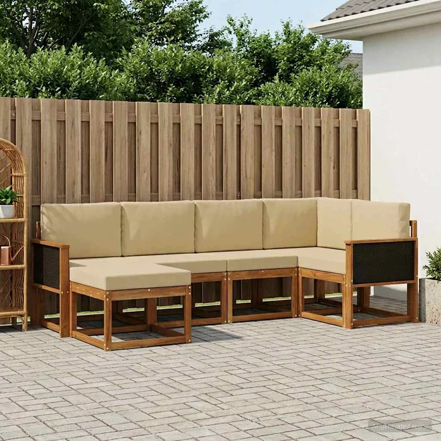 Ensemble de canapés d'extérieur 6 pcs Naturel et Beige