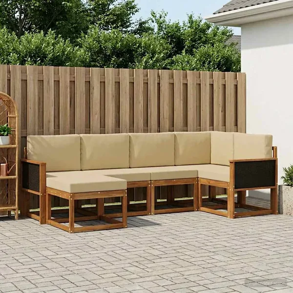 Ensemble de canapés d'extérieur 6 pcs Naturel et Beige