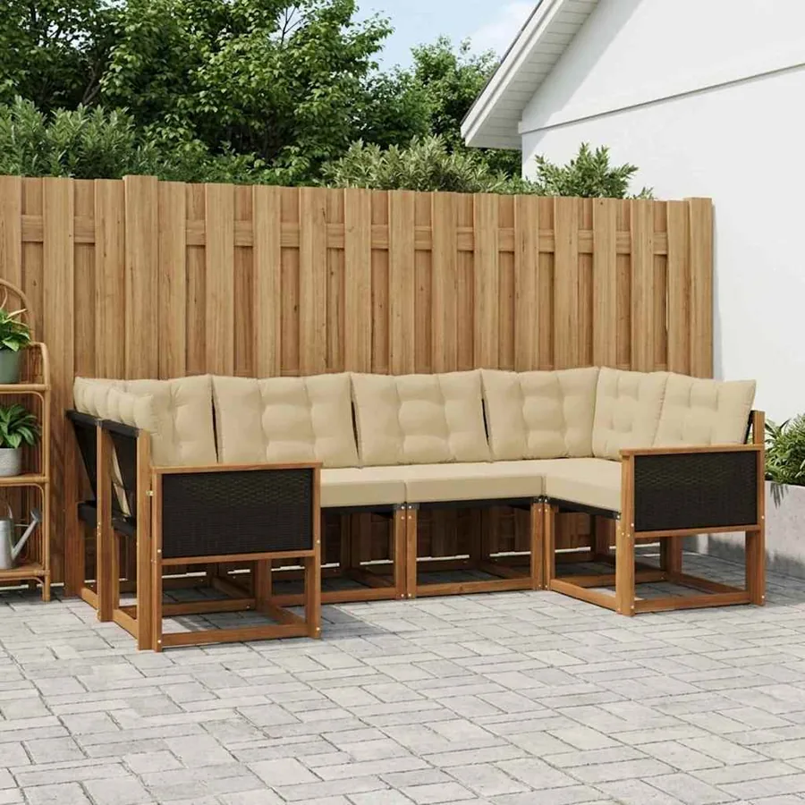 Ensemble de canapés d'extérieur 6 pcs Naturel et Beige