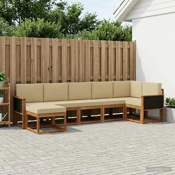 Ensemble de canapés d'extérieur 7 pcs Naturel et Beige