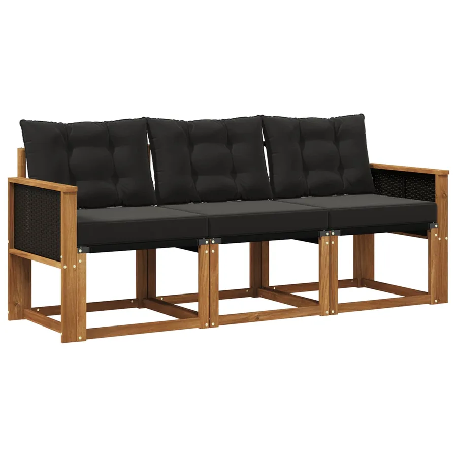 Ensemble de canapés d'extérieur 3 pcs Naturel et noir - 2