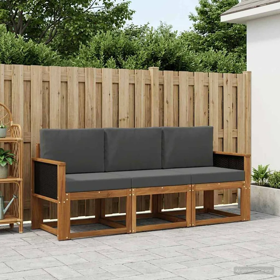 Ensemble de canapés d'extérieur 3 pcs Naturel et Anthracite