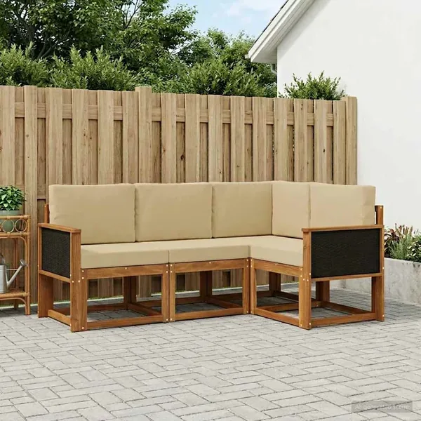 Ensemble de canapés d'extérieur 4 pcs Naturel et Beige