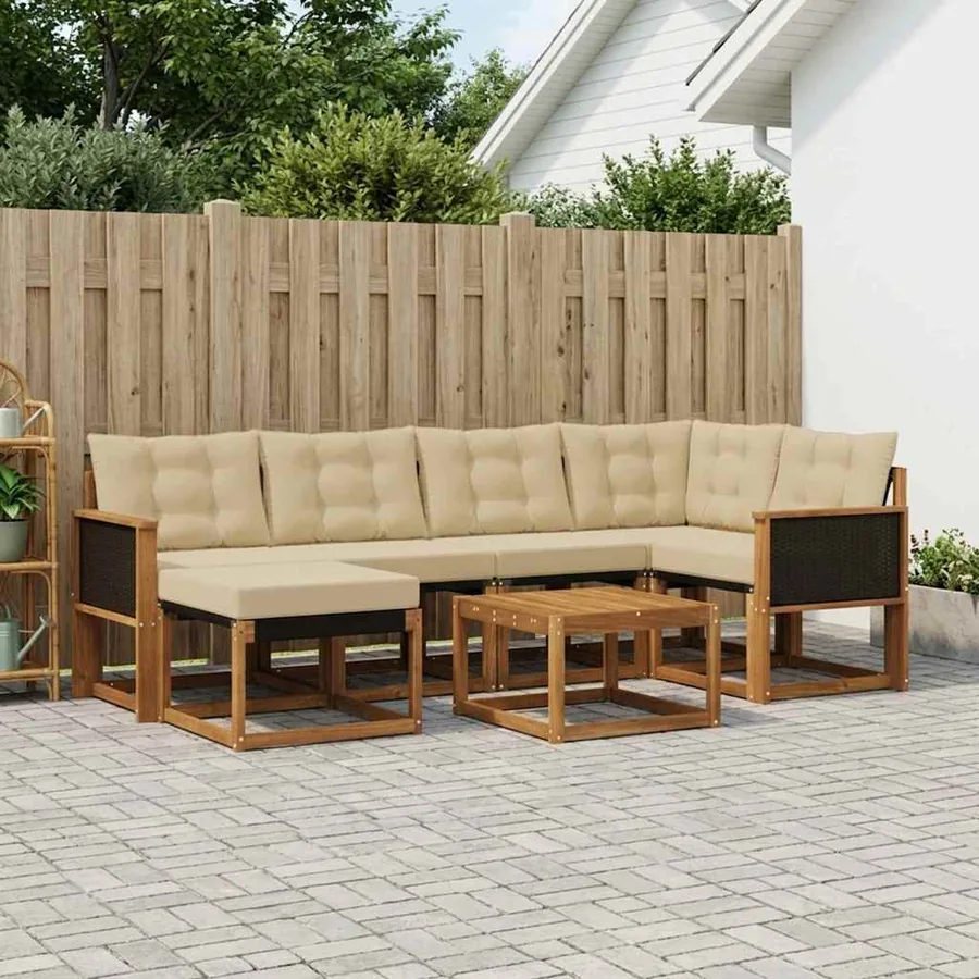 Ensemble de canapés d'extérieur 7 pcs Naturel et Beige