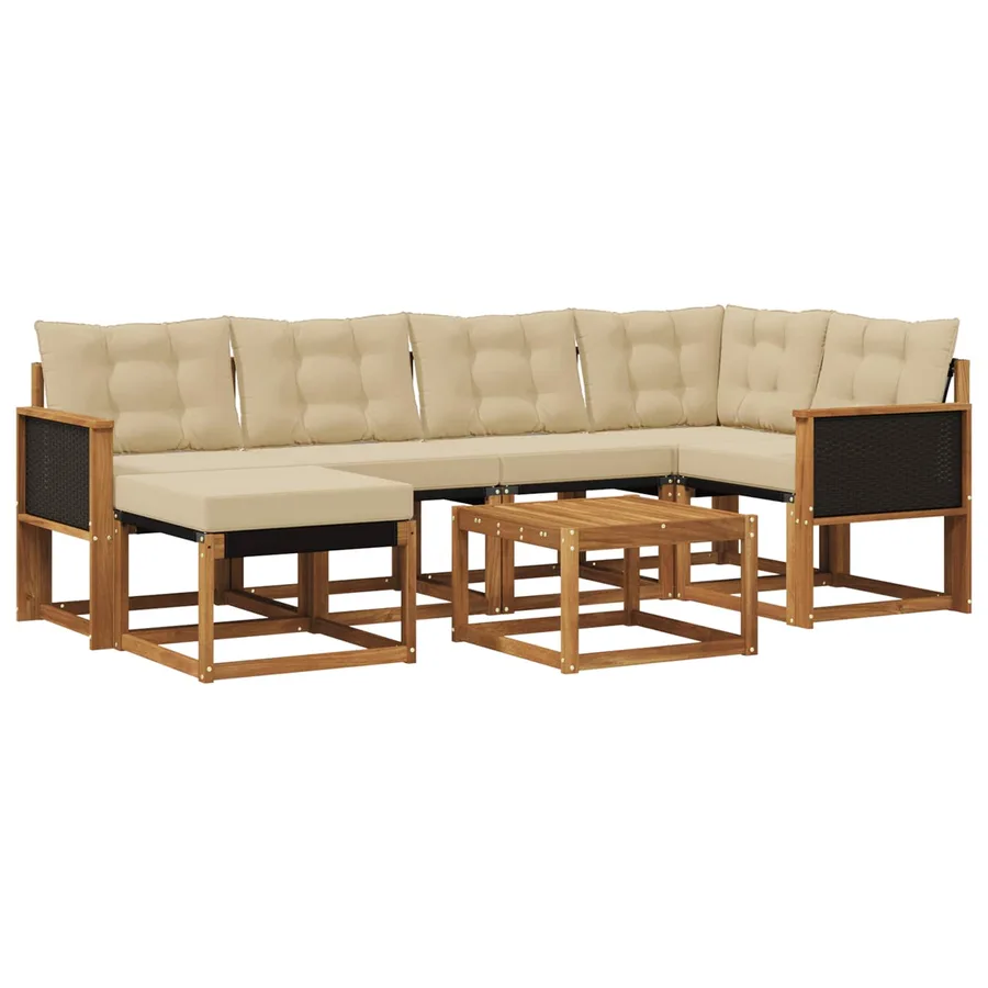 Ensemble de canapés d'extérieur 7 pcs Naturel et Beige - 2