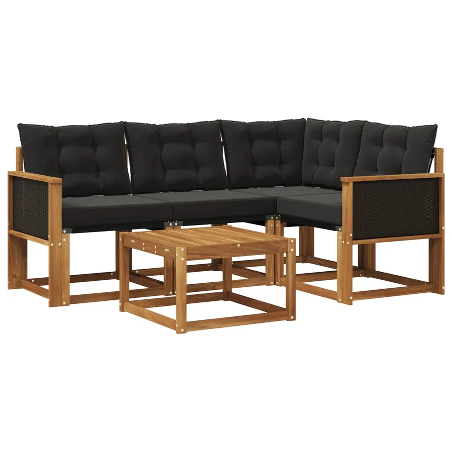 Ensemble de canapés d'extérieur 5 pcs Naturel et noir - 2