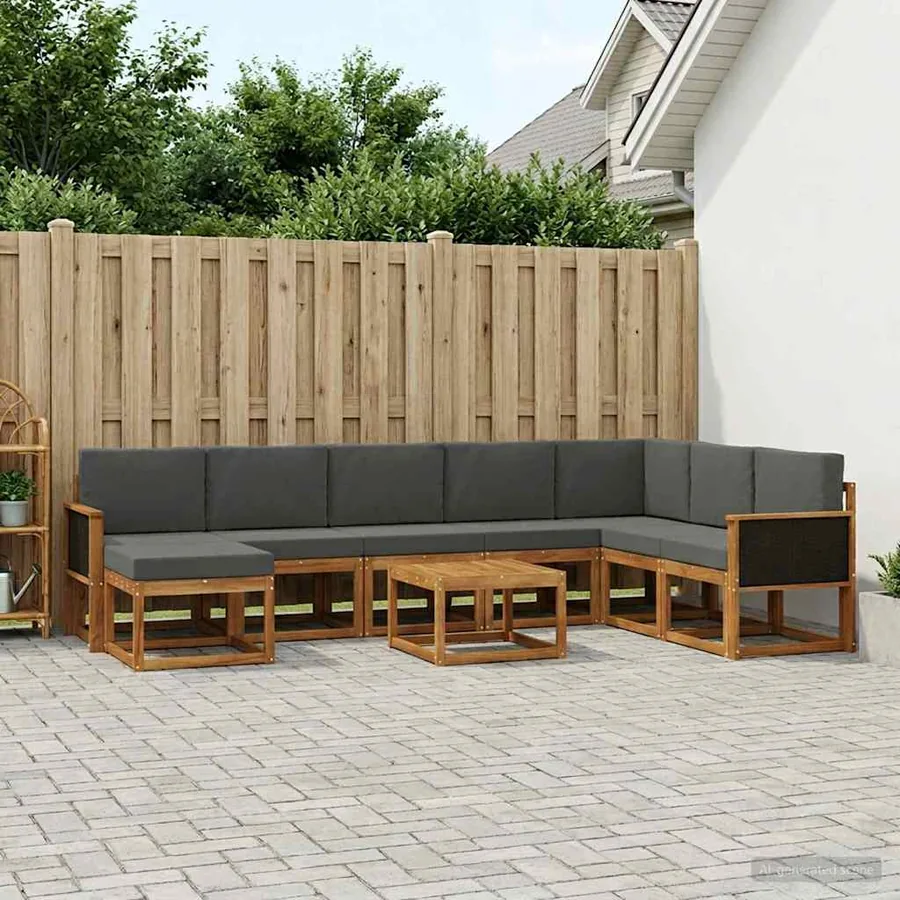 Ensemble de canapés d'extérieur 9 pcs Naturel et Anthracite