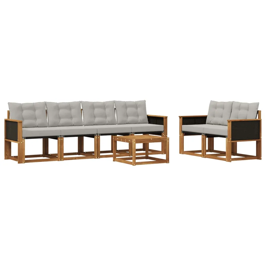 Ensemble de canapés d'extérieur 7 pcs Naturel et gris clair - 2