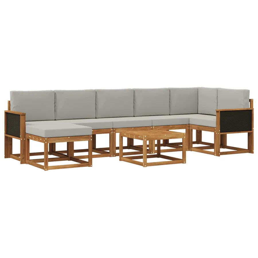 Ensemble de canapés d'extérieur 8 pcs Naturel et gris clair - 2