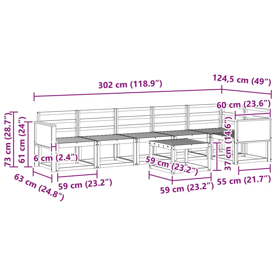 Ensemble de canapés d'extérieur 7 pcs Naturel - 9