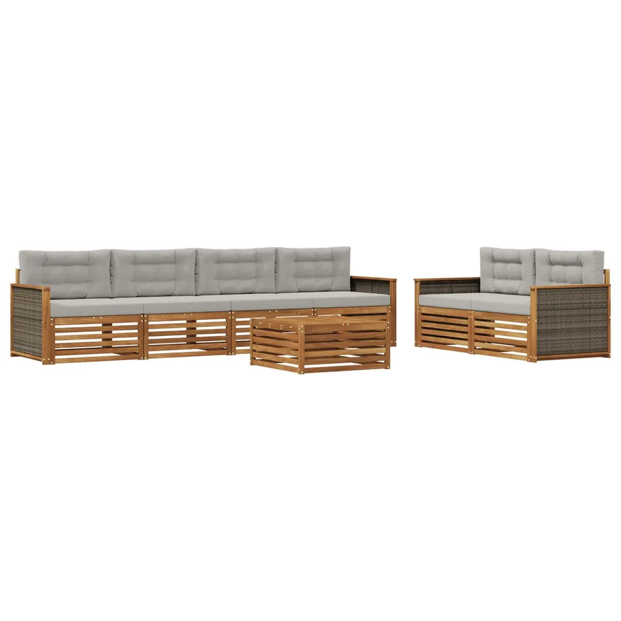 Ensemble de canapés d'extérieur 7 pcs Naturel et gris clair - 2