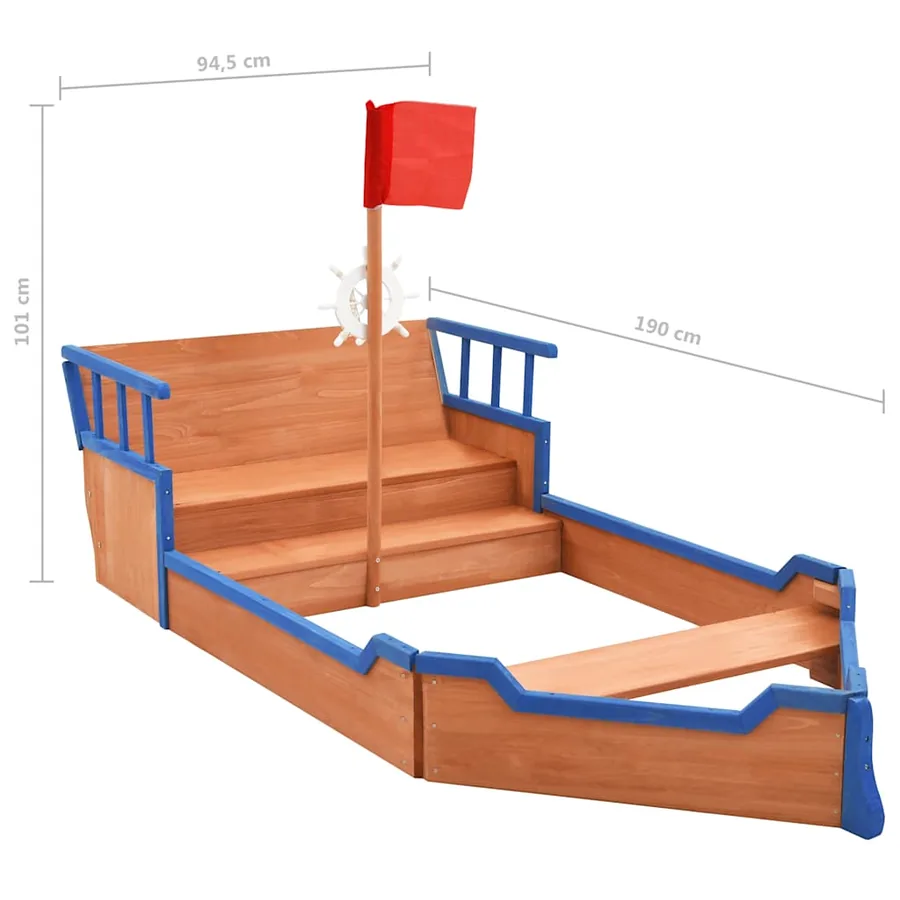Bac à sable bateau pirate Bois de sapin 190x94,5x101 cm - 9