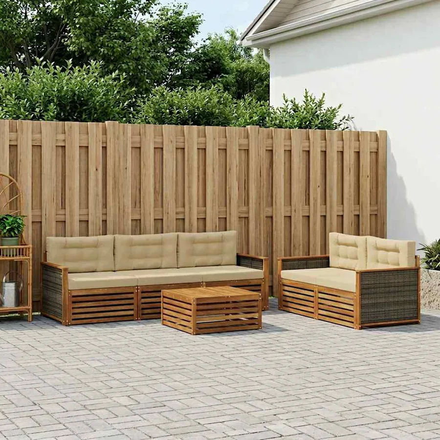 Ensemble de canapés d'extérieur 6 pcs Naturel et Beige