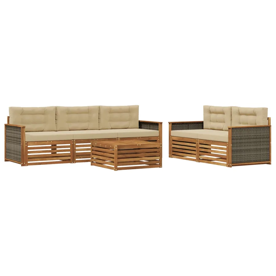 Ensemble de canapés d'extérieur 6 pcs Naturel et Beige - 2