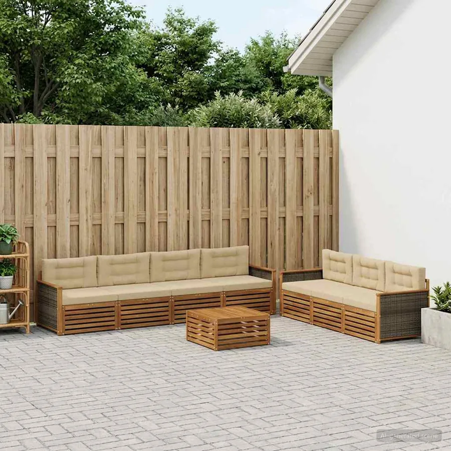 Ensemble de canapés d'extérieur 8 pcs Naturel et Beige