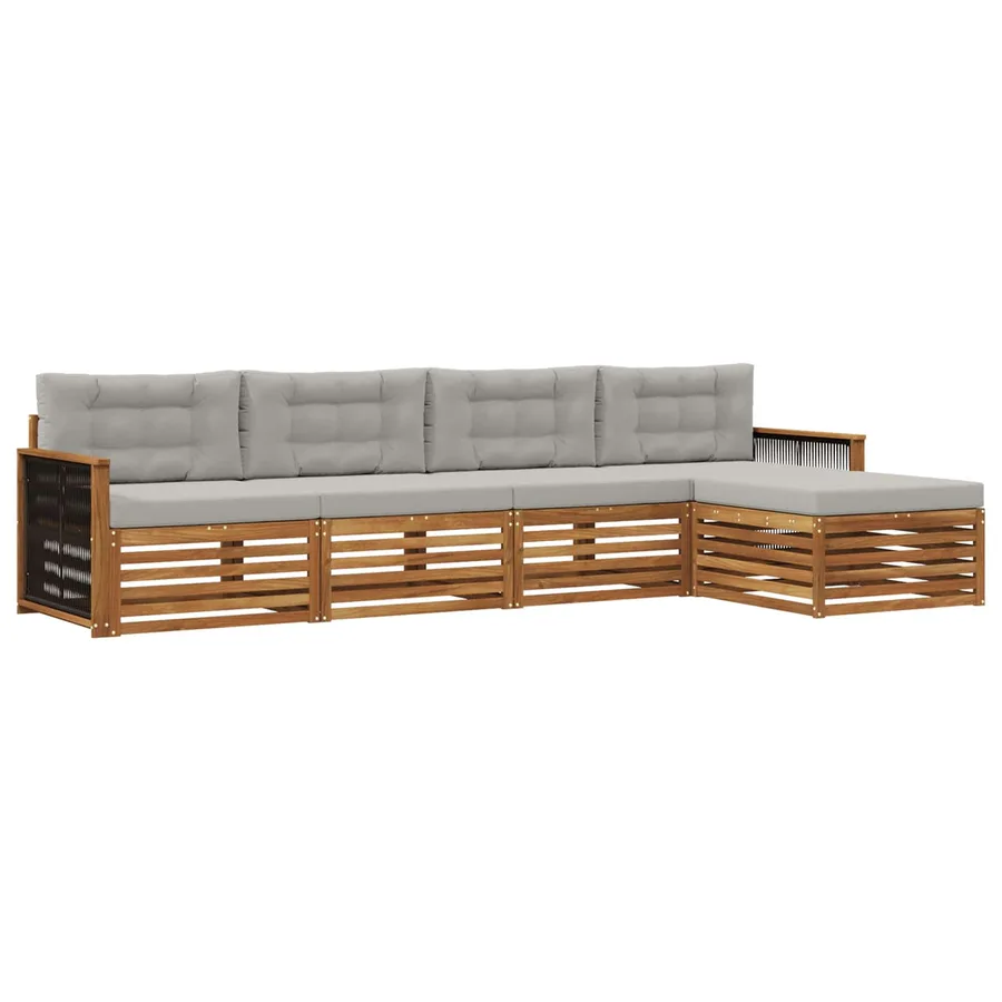 Ensemble de canapés d'extérieur 5 pcs Naturel et gris clair - 2